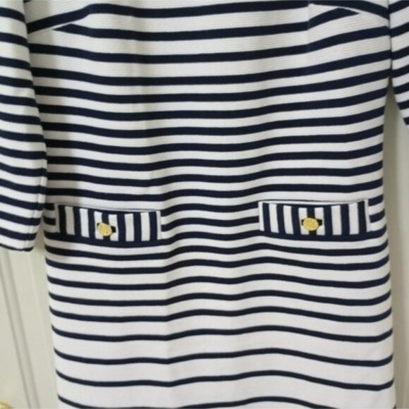 Lilly Pulitzer Womens Striped Navy & White Dress With Gold Button Details Size M - Picture 4 of 11